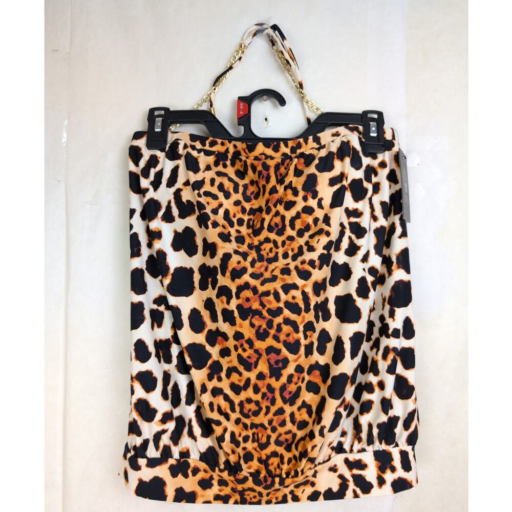 New Vince Camuto tiger chain halter blousan tankini top Size Sm Swimwear Glam